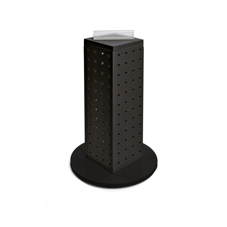 Black Four-Sided Revolving Pegboard Display Tower with Clear Base