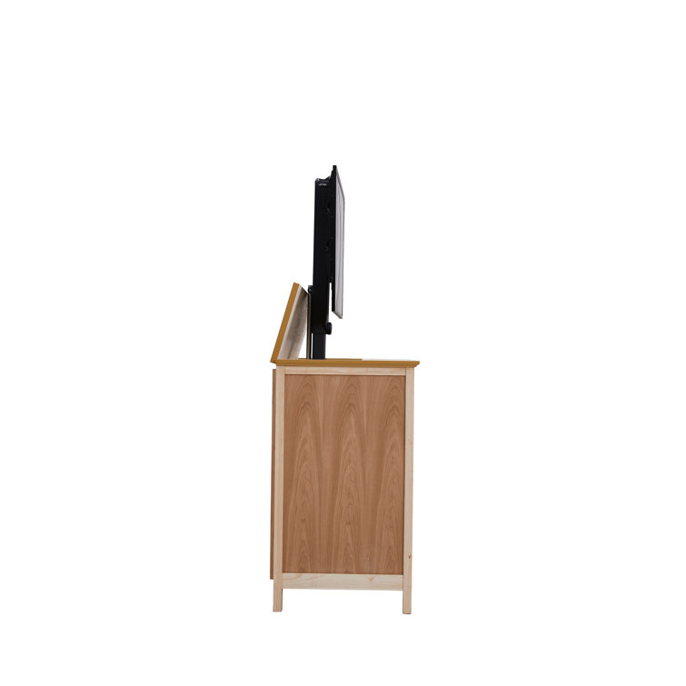 Rustic Brown Ash Wood TV Lift Cabinet for 65 Inch TVs
