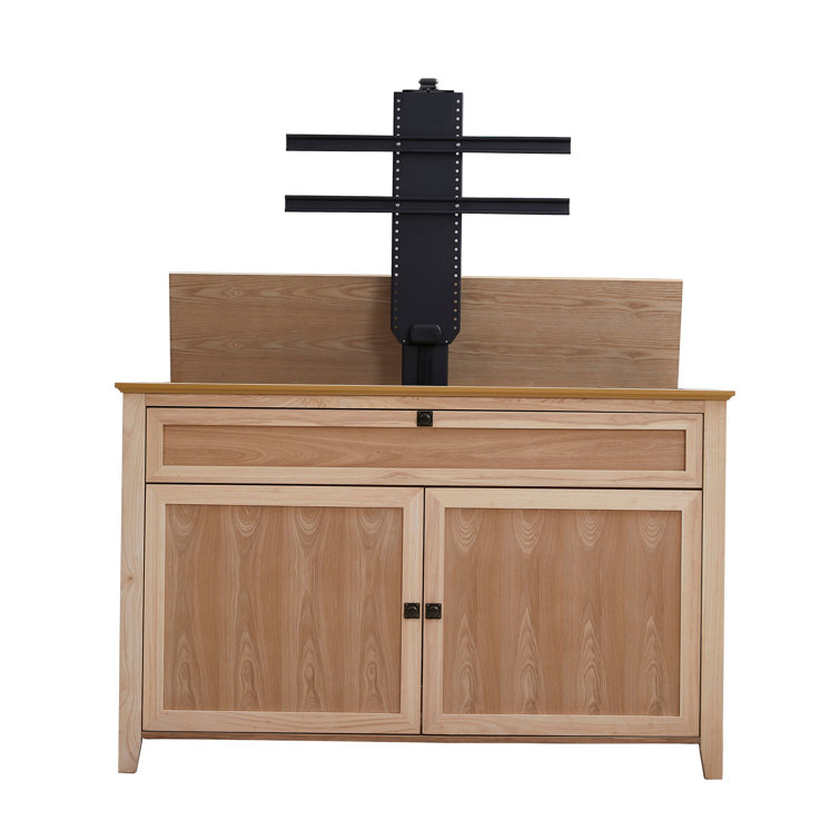Rustic Brown Ash Wood TV Lift Cabinet for 65 Inch TVs