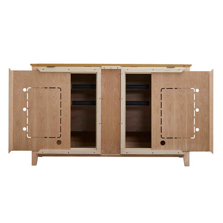 Rustic Brown Ash Wood TV Lift Cabinet for 65 Inch TVs