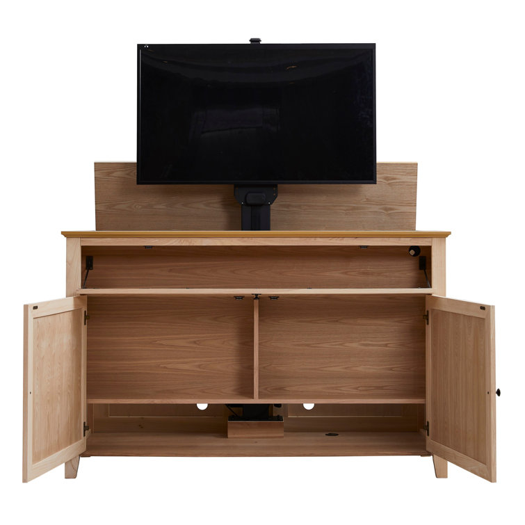 Rustic Brown Ash Wood TV Lift Cabinet for 65 Inch TVs