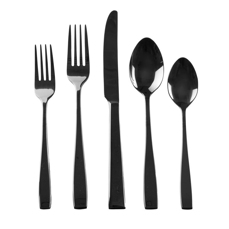 Flagstaff Black Mirrored 20-Piece Stainless Steel Flatware Set