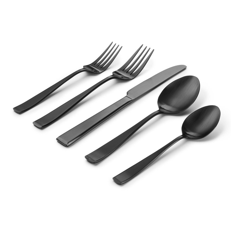 Lowell Modern 20-Piece Stainless Steel Flatware Set in Black