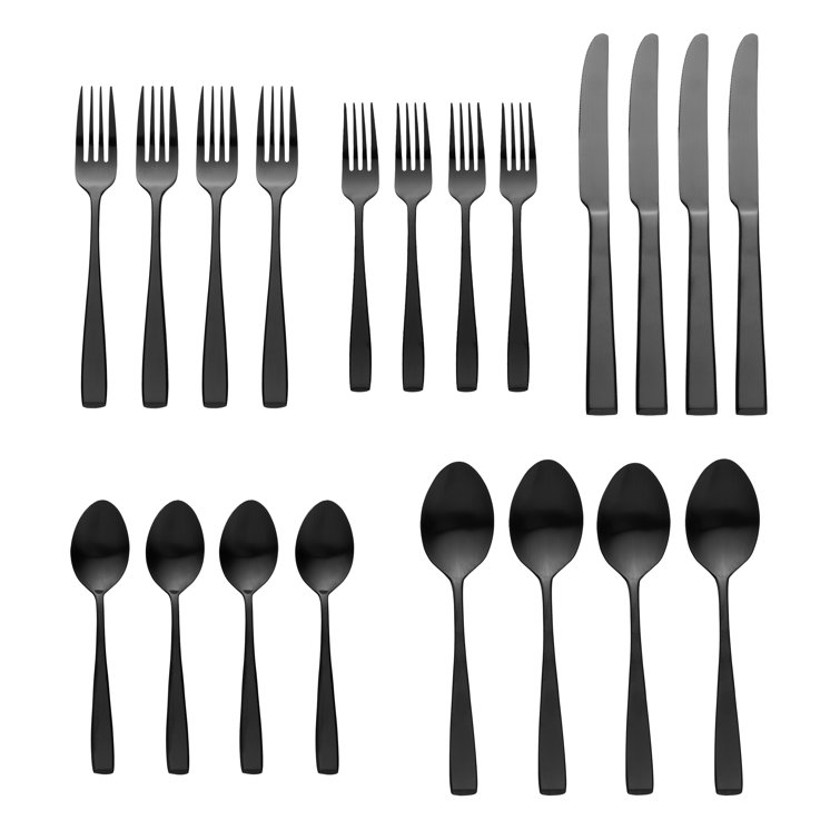 Lowell Modern 20-Piece Stainless Steel Flatware Set in Black