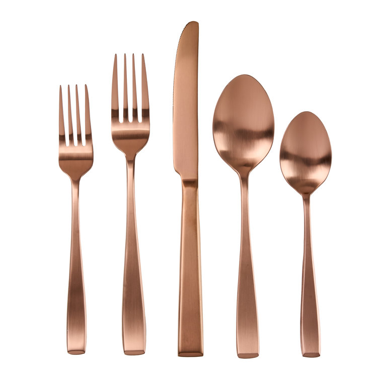Flagstaff Brushed Copper Square-Handle 20-Piece Stainless Steel Flatware Set