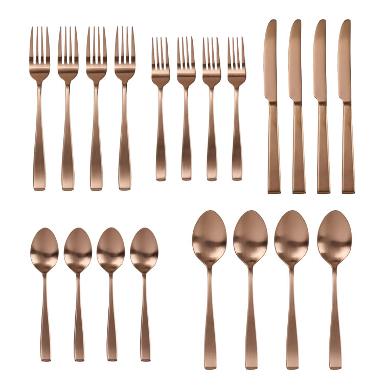Flagstaff Brushed Copper Square-Handle 20-Piece Stainless Steel Flatware Set