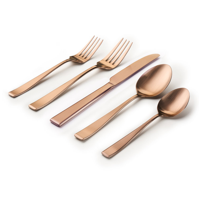 Flagstaff Brushed Copper Square-Handle 20-Piece Stainless Steel Flatware Set