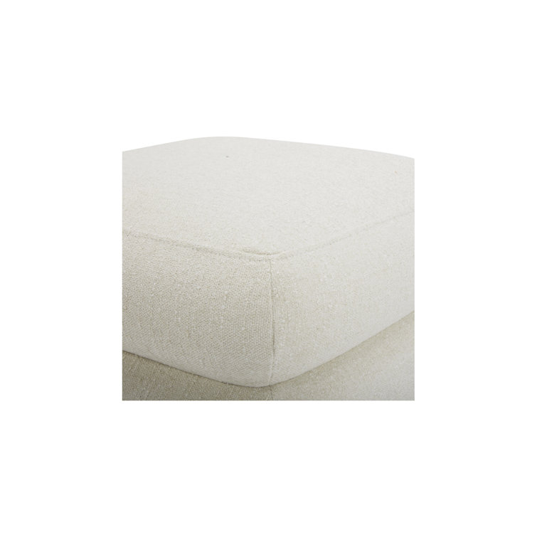 Ivory Polyester Upholstered Cube Ottoman with Solid Wood Frame