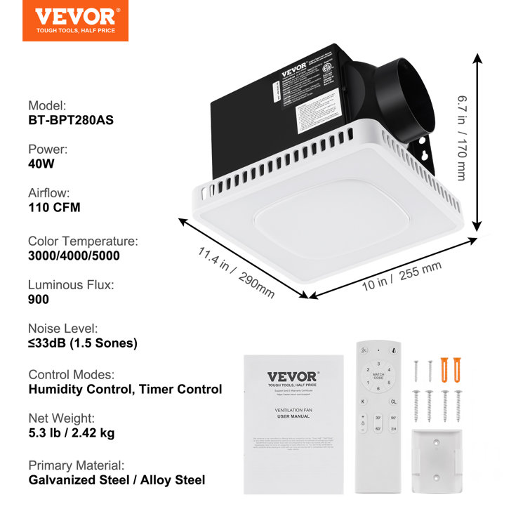 White LED Ceiling Mount Bathroom Exhaust Fan