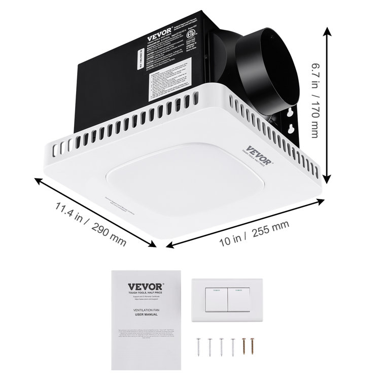 White LED Bathroom Ceiling Exhaust Fan with Galvanized Steel Housing