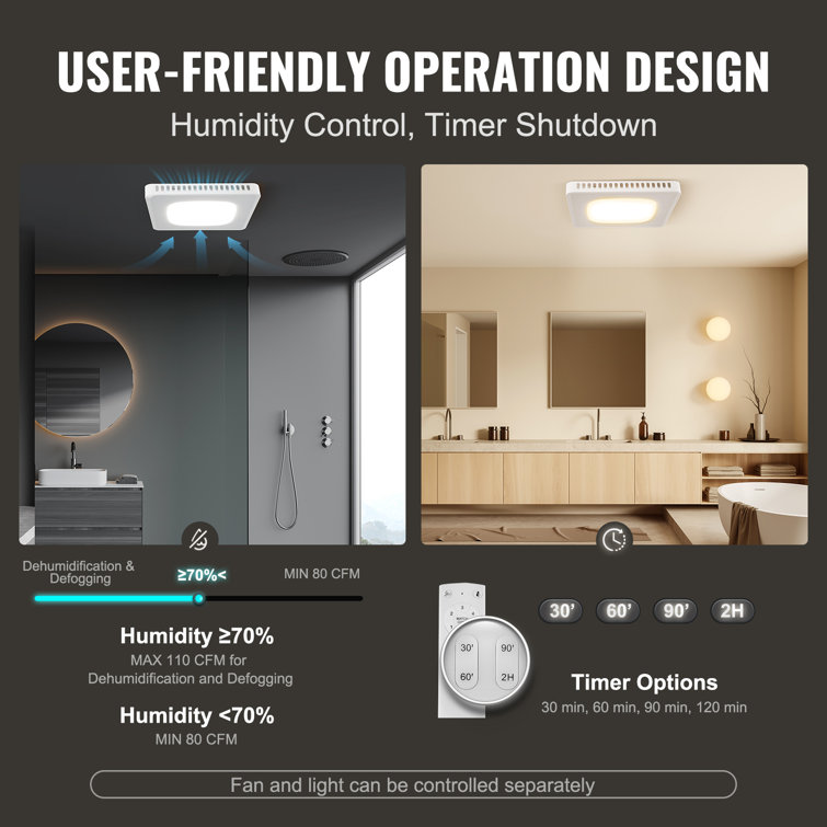 White LED Ceiling Mount Bathroom Exhaust Fan