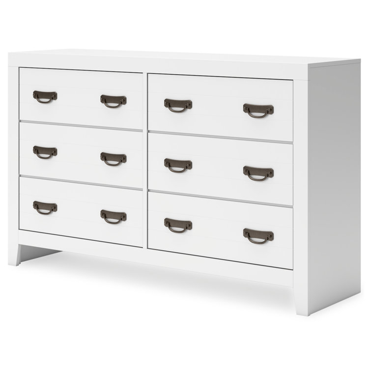 White Hardwood Transitional 6-Drawer Dresser with Mirror