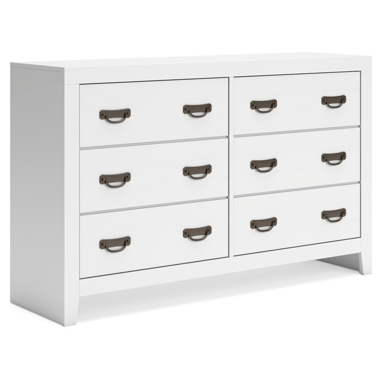 White Hardwood Transitional 6-Drawer Dresser with Mirror