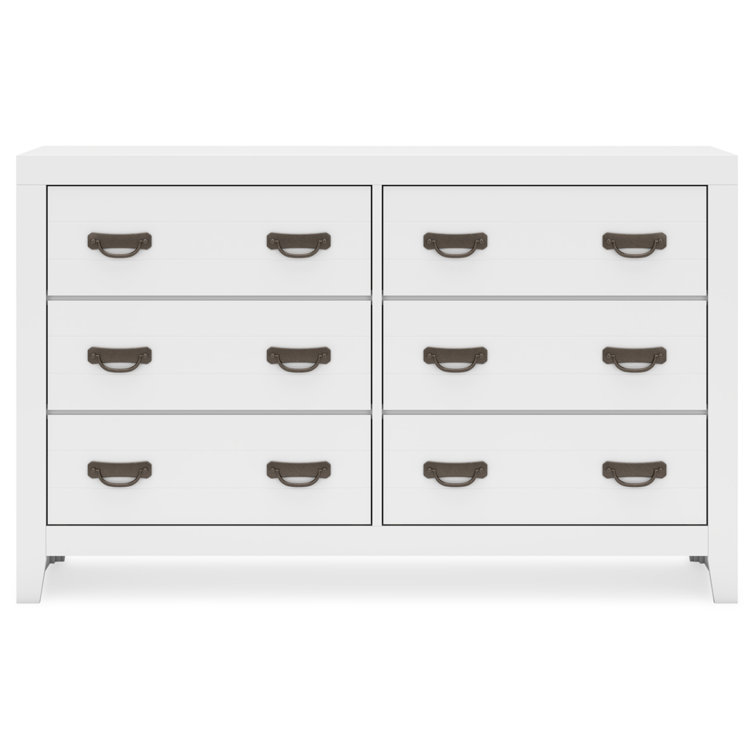White Hardwood Transitional 6-Drawer Dresser with Mirror