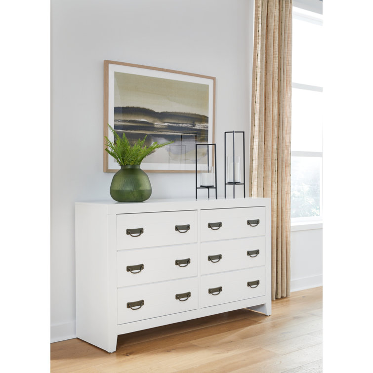 White Hardwood Transitional 6-Drawer Dresser with Mirror