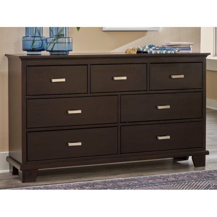 Dark Brown Contemporary Dresser with Mirror and Dovetail Drawers