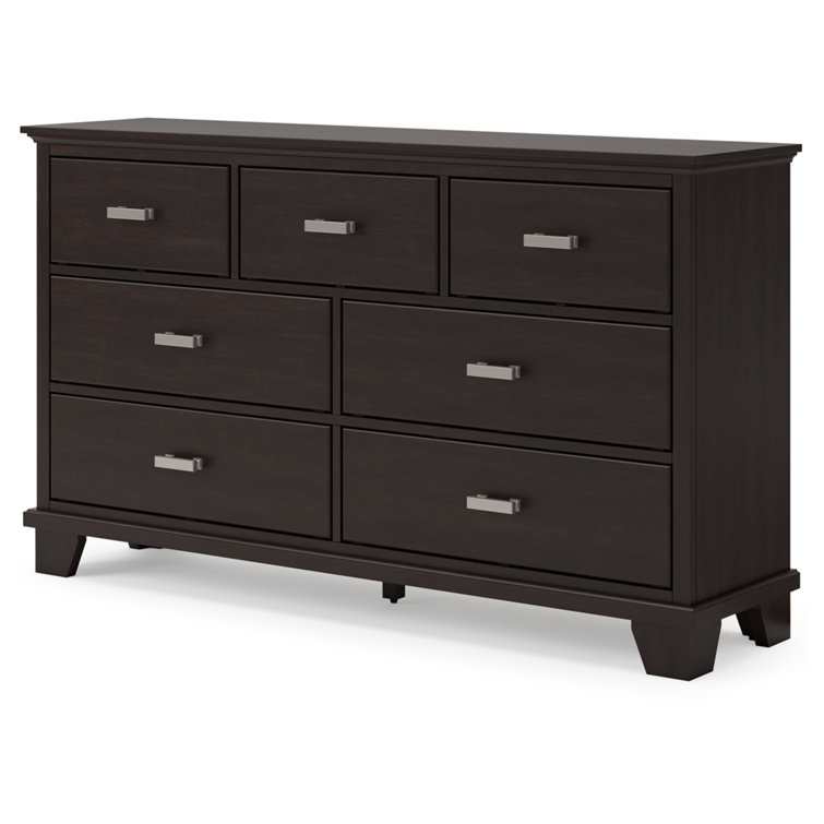 Dark Brown Contemporary Dresser with Mirror and Dovetail Drawers