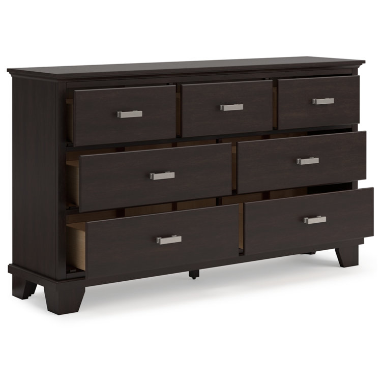 Dark Brown Contemporary Dresser with Mirror and Dovetail Drawers