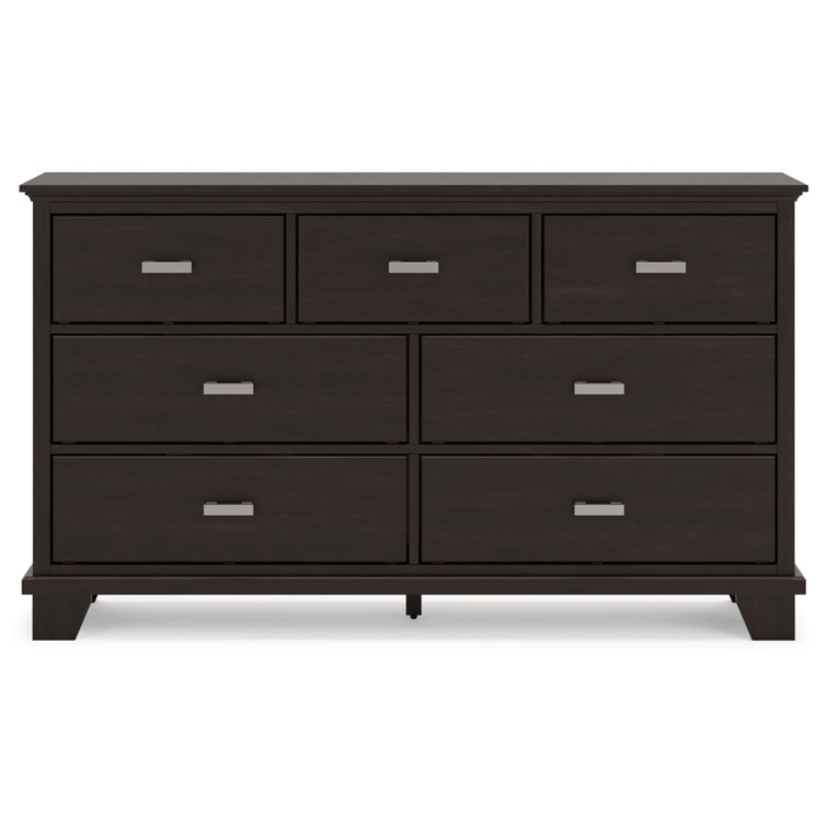Dark Brown Contemporary Dresser with Mirror and Dovetail Drawers
