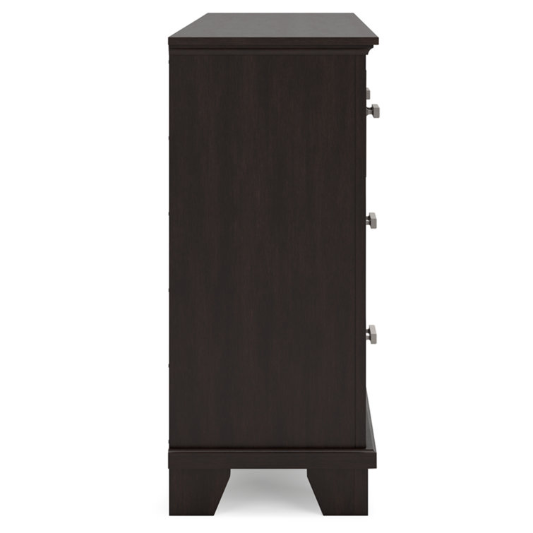 Dark Brown Contemporary Dresser with Mirror and Dovetail Drawers
