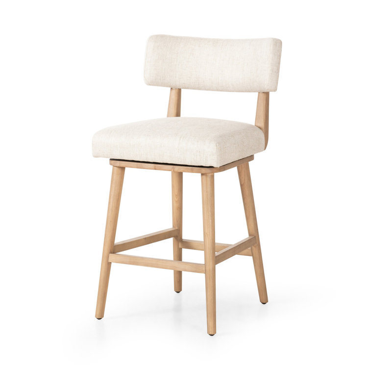 Natural Wood Swivel Counter Stool with Upholstered Seat