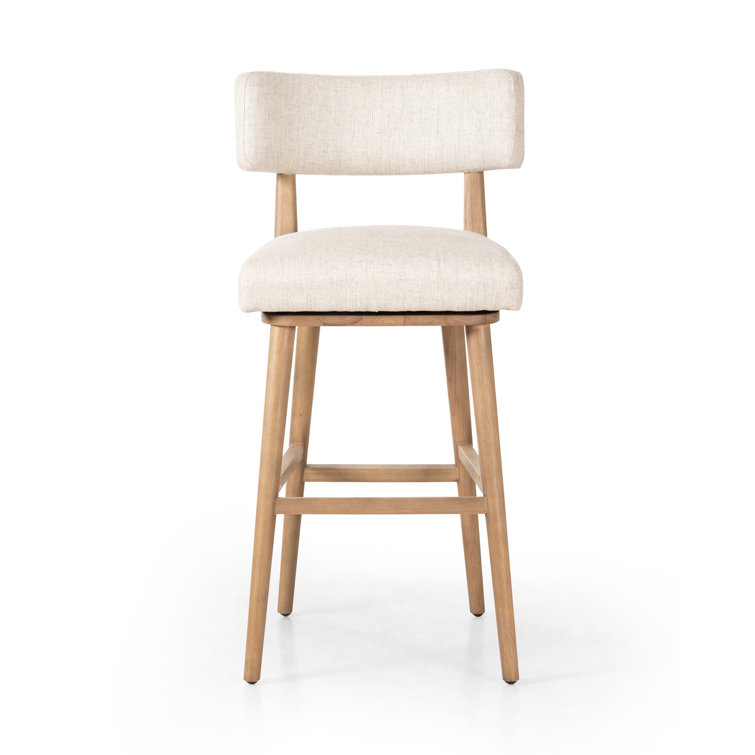 Natural Wood Swivel Counter Stool with Upholstered Seat