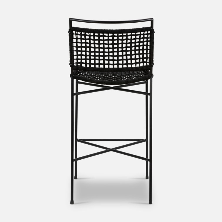 Black Woven Rope and Iron Outdoor Bar Stool