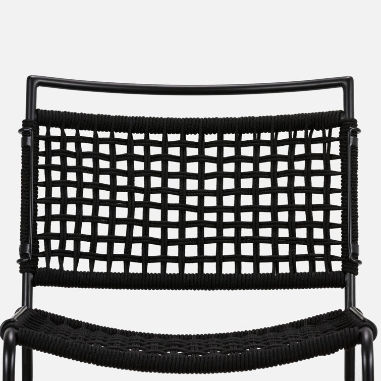 Black Woven Rope and Iron Outdoor Bar Stool