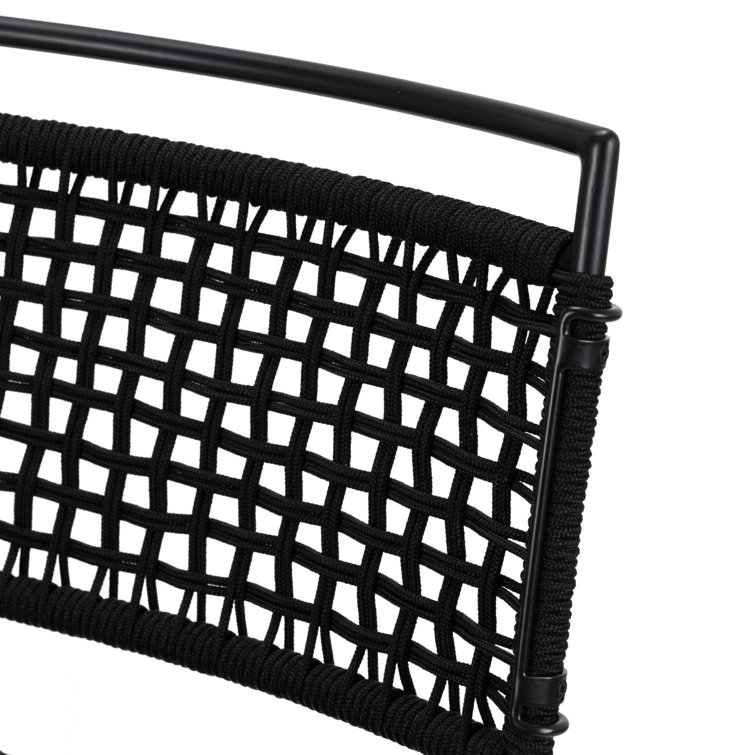 Black Woven Rope and Iron Outdoor Bar Stool