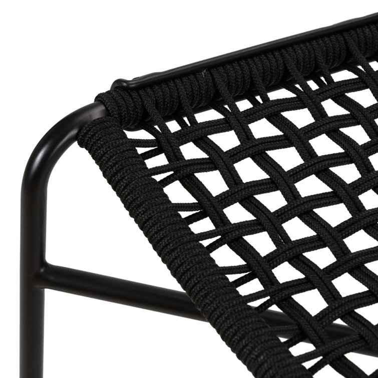 Black Woven Rope and Iron Outdoor Bar Stool