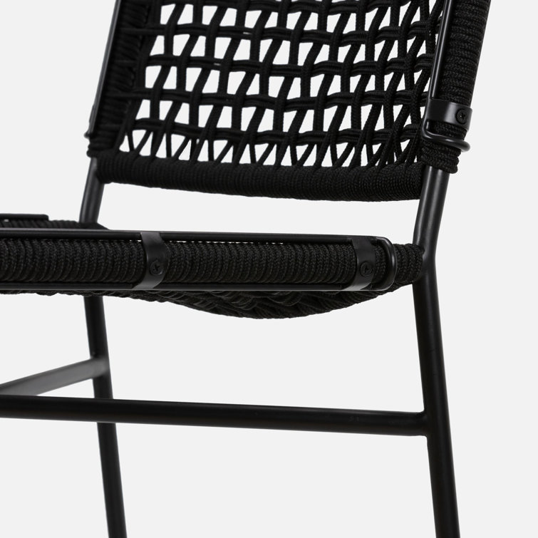 Black Woven Rope and Iron Outdoor Bar Stool