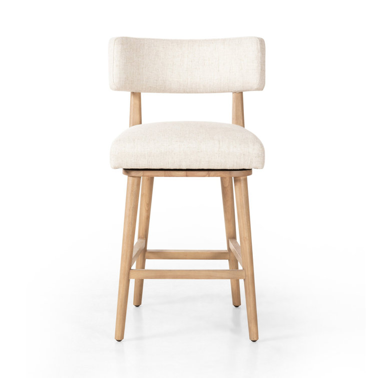 Natural Wood Swivel Counter Stool with Upholstered Seat