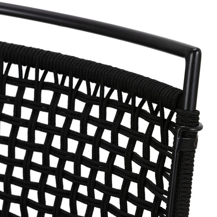 Black Woven Rope and Iron Outdoor Bar Stool