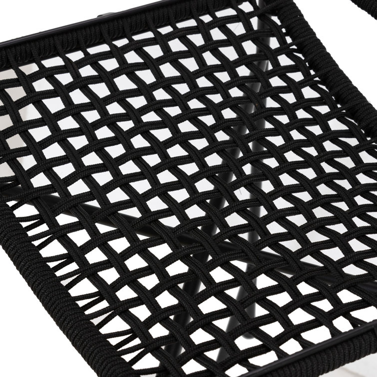 Black Woven Rope and Iron Outdoor Bar Stool