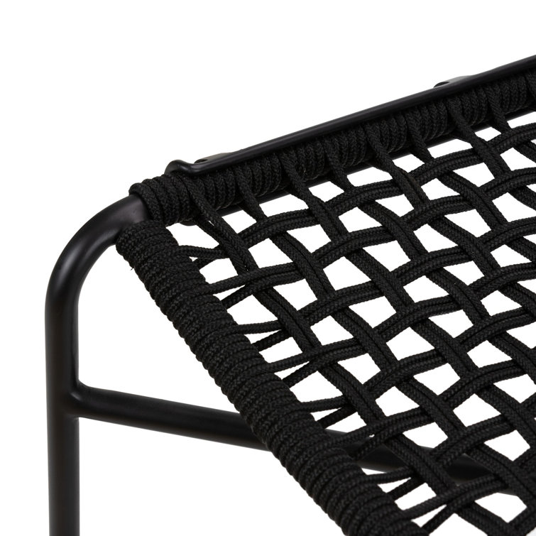 Black Woven Rope and Iron Outdoor Bar Stool