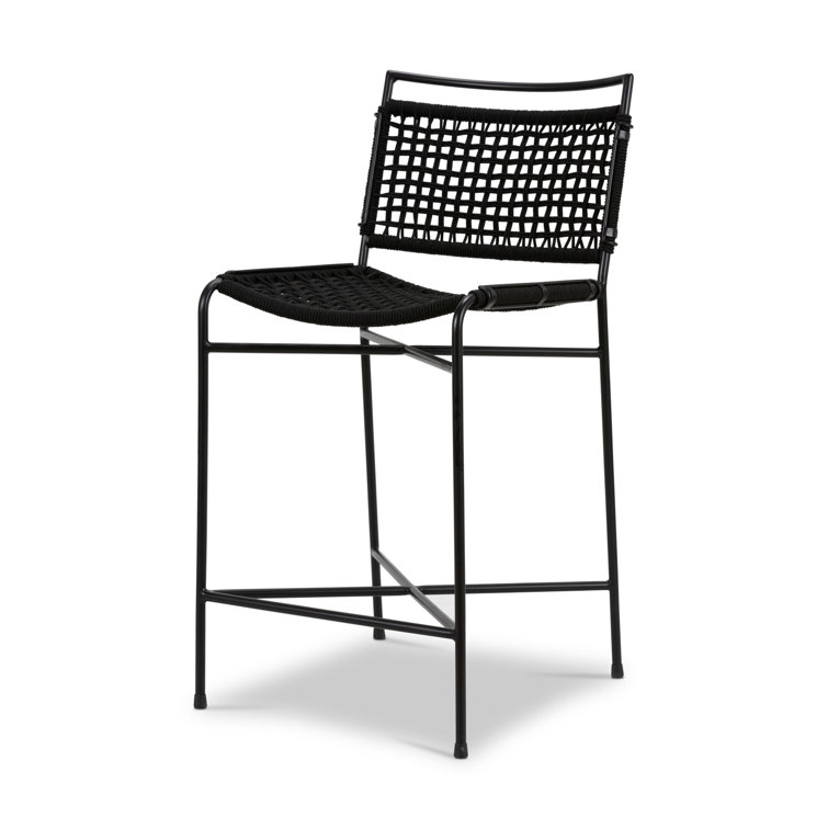 Black Woven Rope and Iron Outdoor Bar Stool