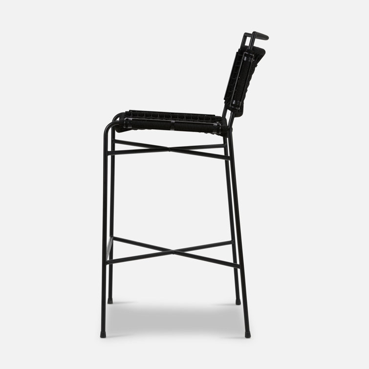 Black Woven Rope and Iron Outdoor Bar Stool