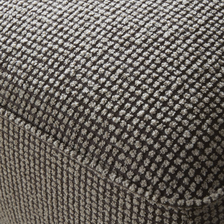 Taupe Check Upholstered Square Ottoman with Solid Wood Base