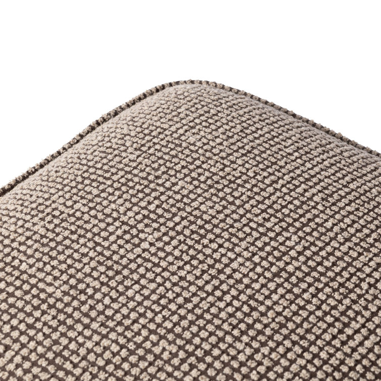 Taupe Check Upholstered Square Ottoman with Solid Wood Base