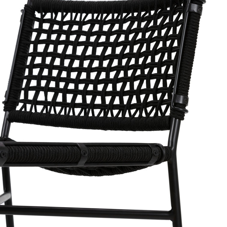 Black Woven Rope and Iron Outdoor Bar Stool