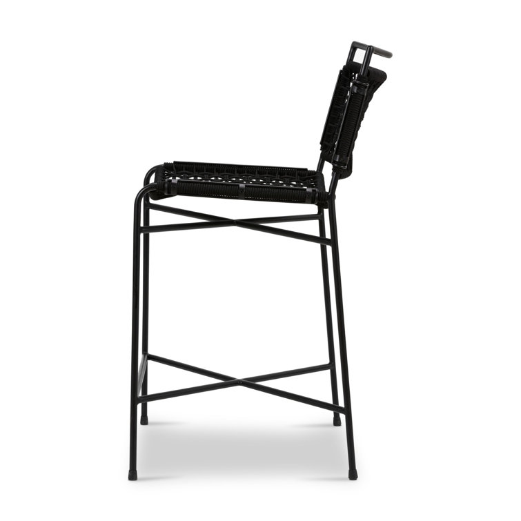 Black Woven Rope and Iron Outdoor Bar Stool