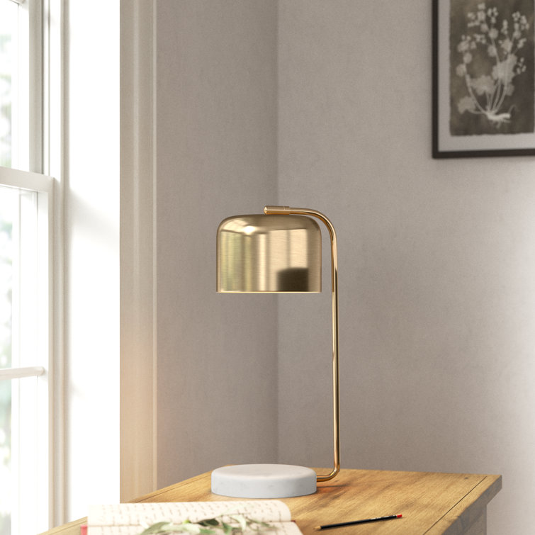 Elegant Brass Arc Table Lamp with White Marble Base