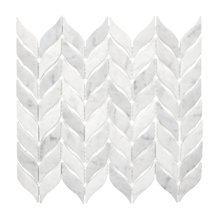 White Calacatta Recycled Glass Leaf Mosaic Tile