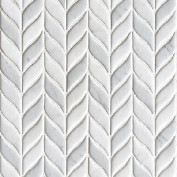 White Calacatta Recycled Glass Leaf Mosaic Tile