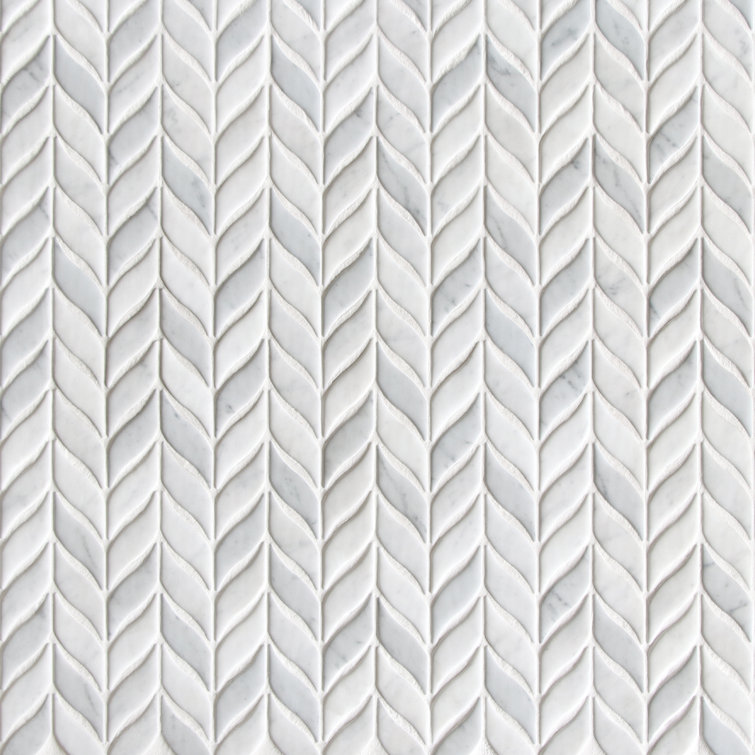 White Calacatta Recycled Glass Leaf Mosaic Tile