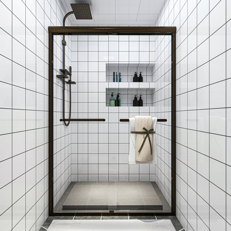 Oil Rubbed Bronze Double Sliding Framed Shower Door with Clear Glass Panels
