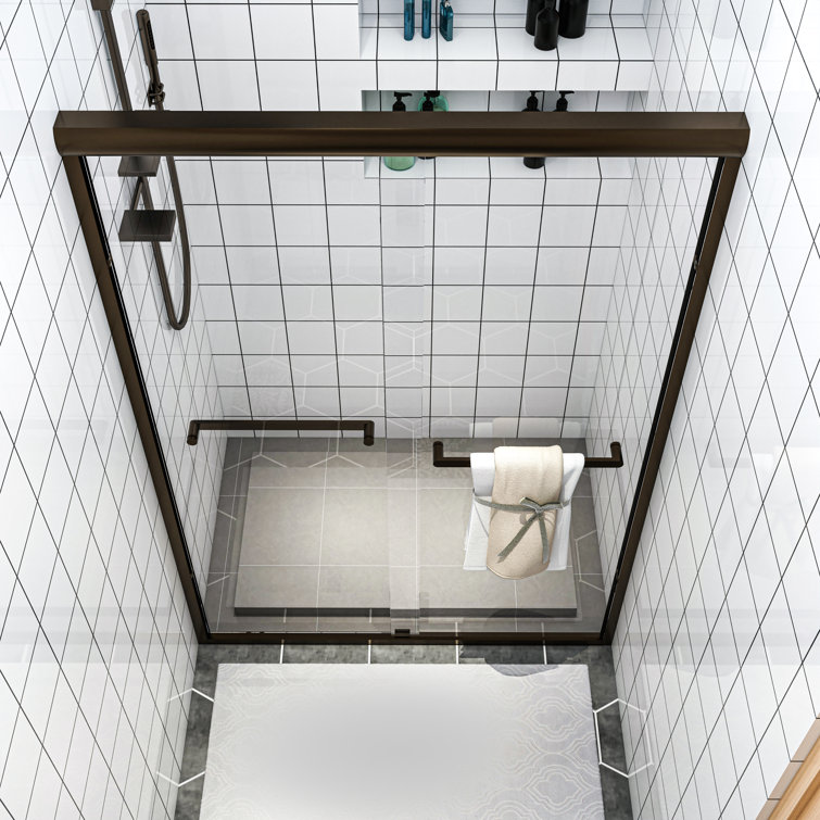 Oil Rubbed Bronze Double Sliding Framed Shower Door with Clear Glass Panels