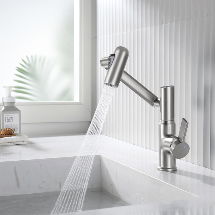 Brushed Nickel Rotatable Bathroom Faucet with Temperature Display