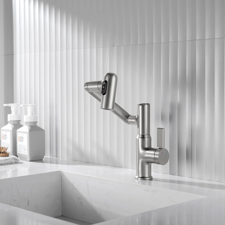 Brushed Nickel Rotatable Bathroom Faucet with Temperature Display