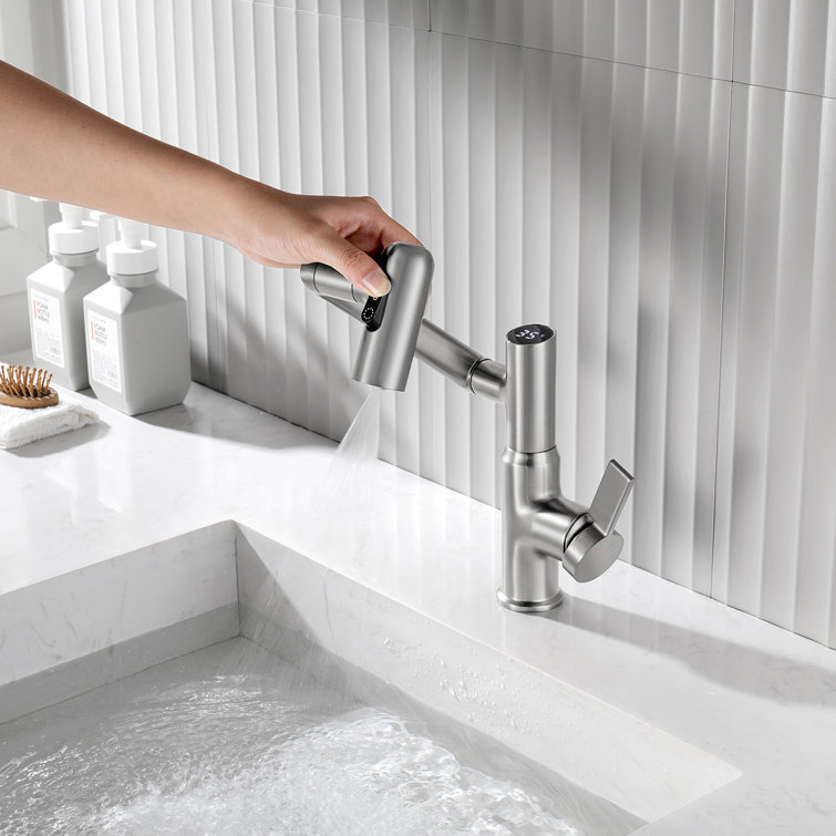 Brushed Nickel Rotatable Bathroom Faucet with Temperature Display